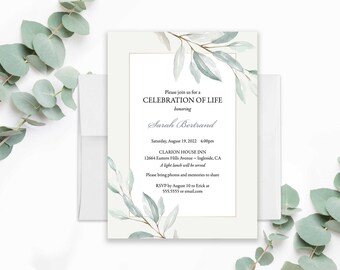Celebration of Life Invitation Funeral Announcement Memorial | Etsy