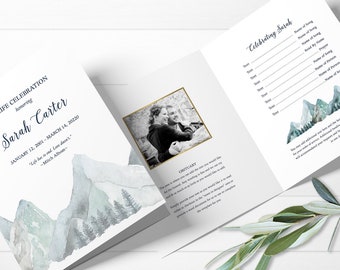 Mountain Funeral Program Template - Order of Service | Memorial Programs | Memorial Service | Funeral Templates | Celebration of Life Ideas