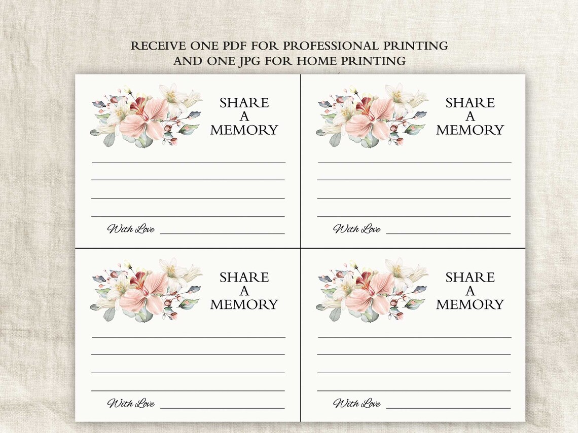 Share a Memory Card Printable Funeral Share a Memory Card - Etsy
