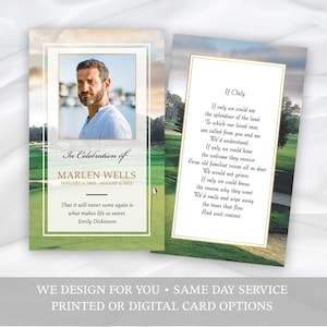 Golf Funeral Prayer Card Template, Memorial Keepsake (Printed or Digital)