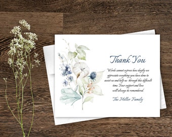 Sympathy Acknowledgement Cards, Funeral Thank You and Bereavement Notes, Customized Wording For Funeral Assistance Template or Printed Cards