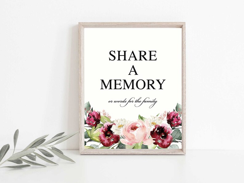 Funeral Share a Memory Sign, Floral Favorite Memory Sign, Funeral Sign ...