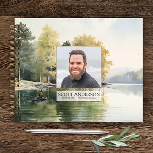 Funeral Guest book Fisherman Funeral Sign in Book, Memorial Guest Book Personalized Fishing Guestbook Memorial Keepsake Celebration of Life