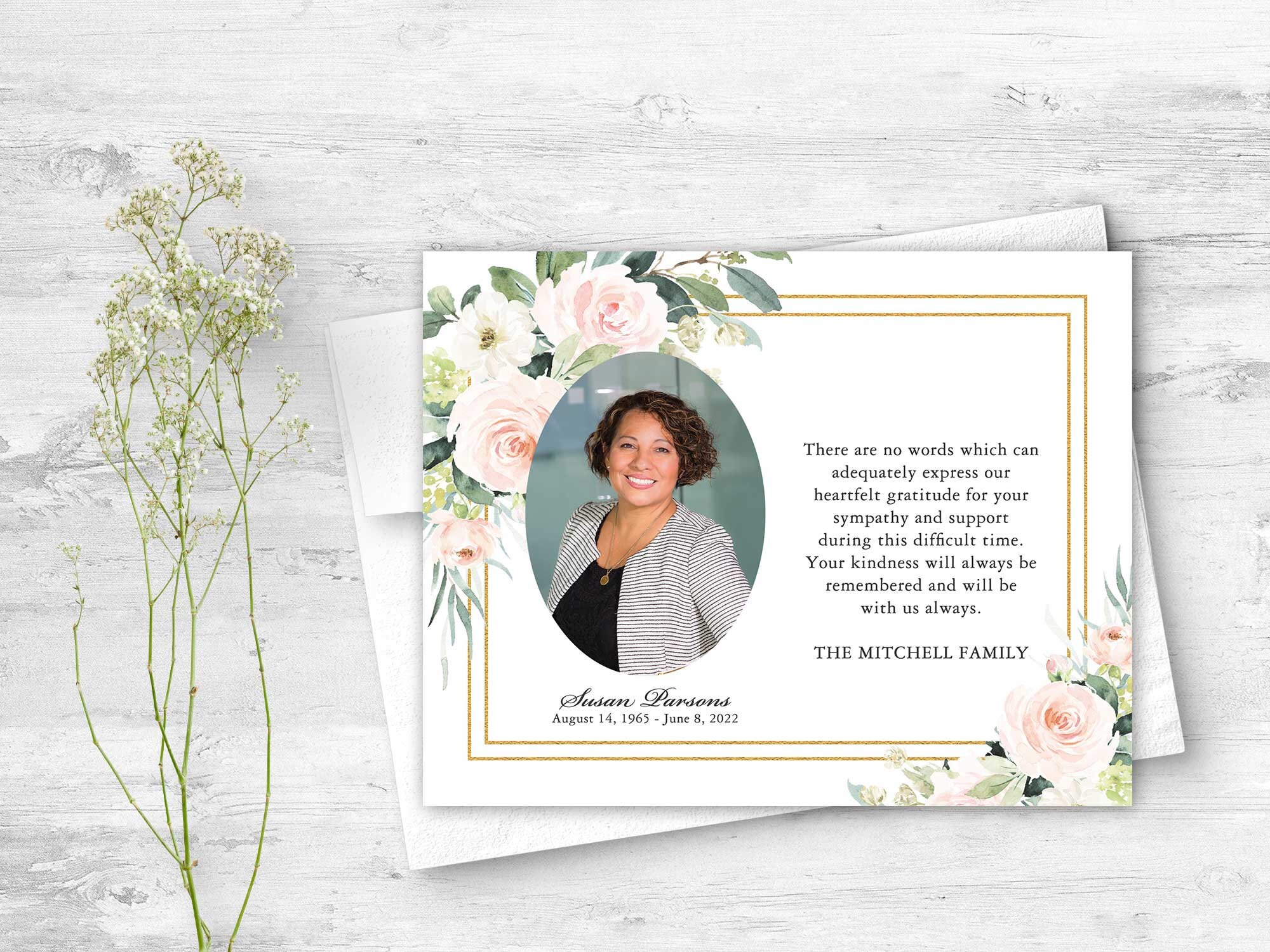 Sympathy Acknowledgement Cards, Funeral Thank You Photo Bereavement ...