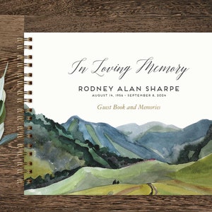 Funeral Guest book Mountain Outdoorsman Sign in Book Memorial GuestBook, Personalized In Loving Memory 8.5 x 11 Keepsake Celebration of Life