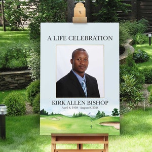 Funeral Welcome Sign Celebration of Life Photo Poster Gold Course Memorial Service Poster Board Funeral Decor In loving memory 18 x24 Golfer