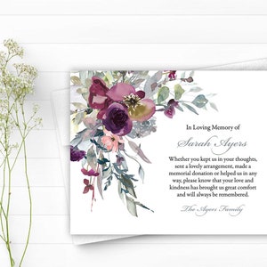 Funeral Thank You Cards | Printable Funeral Thank You Notes | Memorial ...