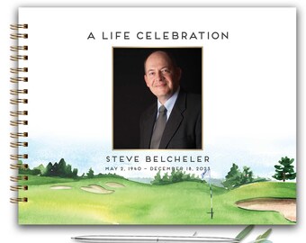 Funeral Guest book, Golf Sign in Book, Memorial GuestBook, Personalized Golfers Guest Book 8.5 x 11 Photo Keepsake Celebration of Life