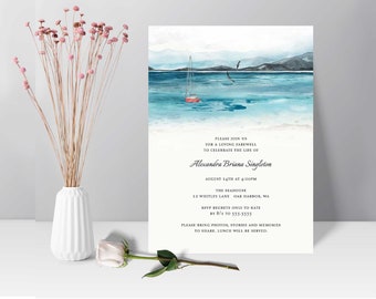 Funeral Invitation Printable, Nautical Celebration of Life Invitation Memorial Service Template, Sailboat Sailing Ocean Printed | Printable