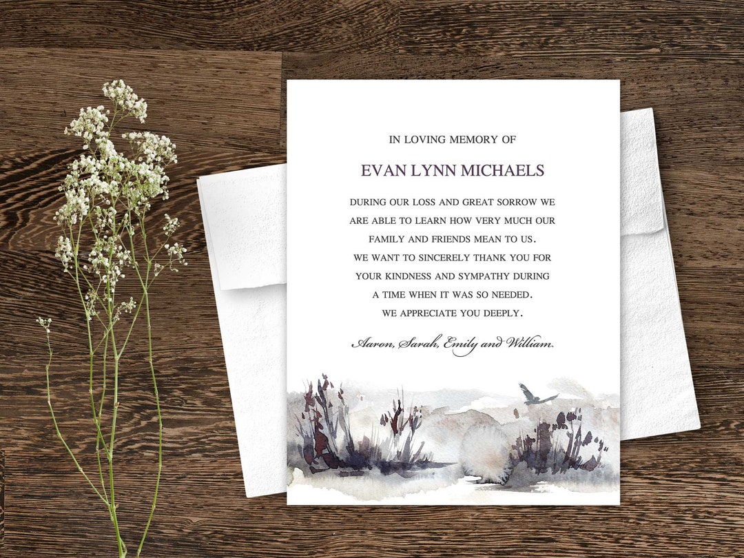 Sympathy Acknowledgement Cards, Funeral Thank You and Bereavement Notes ...