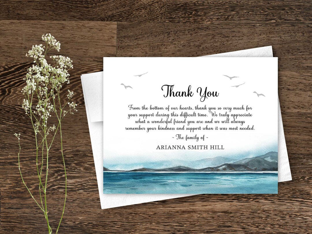 Funeral Thank You Card, Memorial Service Printable Template, Obituary