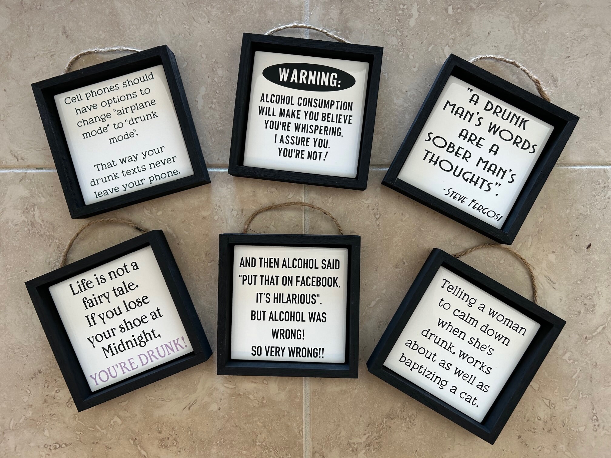 Framed Ceramic Tile Quote Coasters Alcohol Funny Sayings Etsy