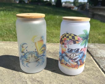 Vasos para bebidas con diseño de cangrejo de Maryland con pajita - Vaso náutico - Vaso para café helado