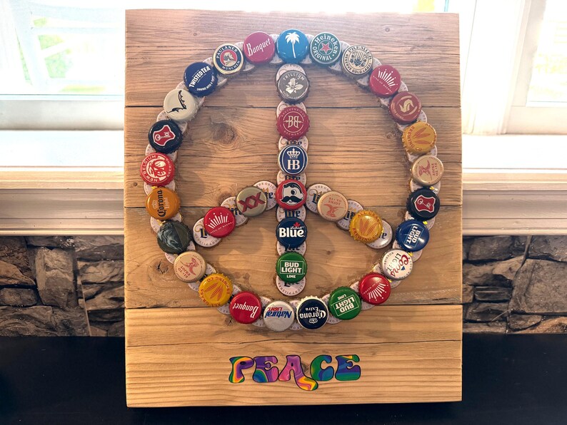 Peace Sign Caps Peace Sign Bottle Cap Art - Etsy