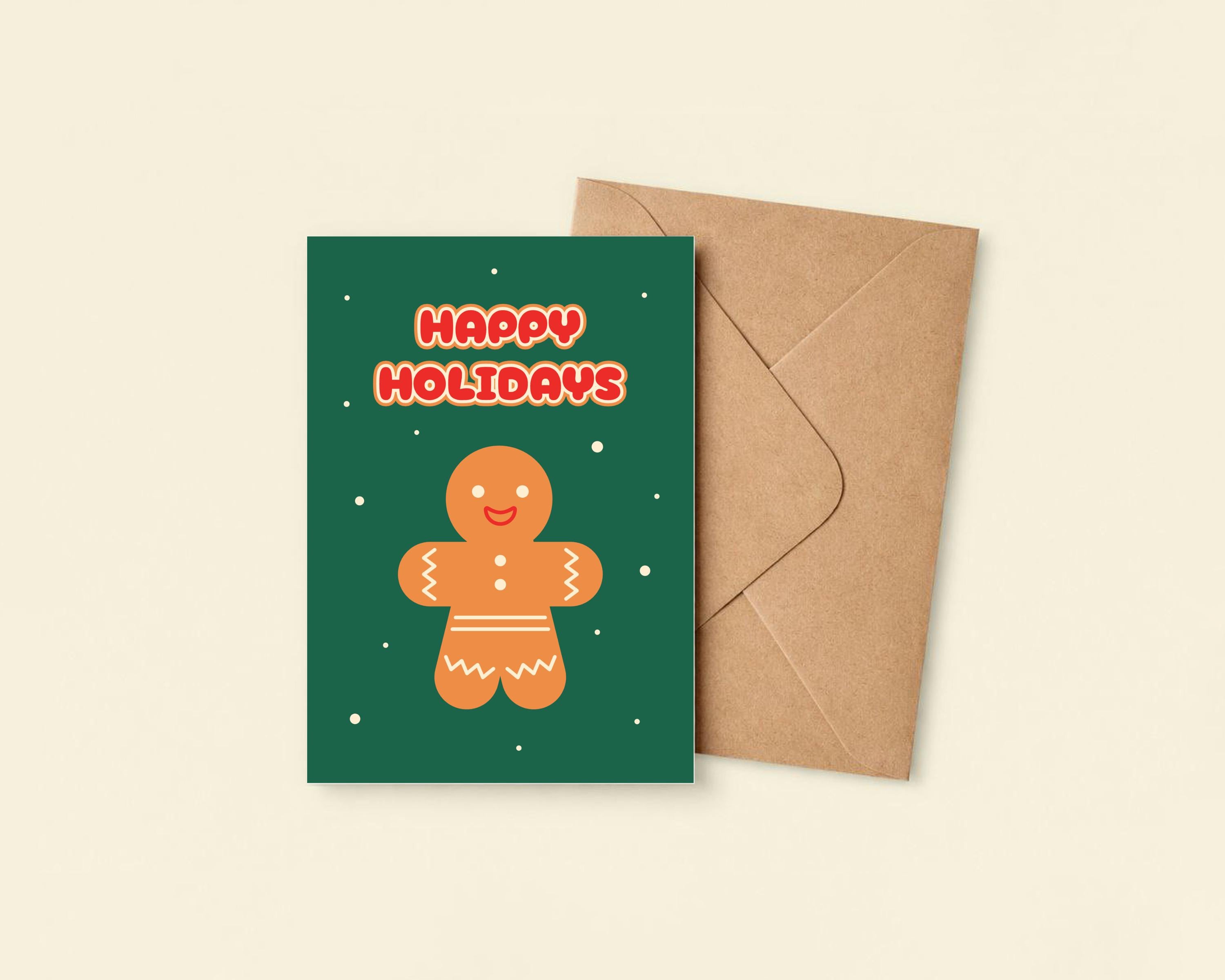 Christmas Card with Gingerbread Man – Cheerful Playful Greeting Card by KOLOSwishcards