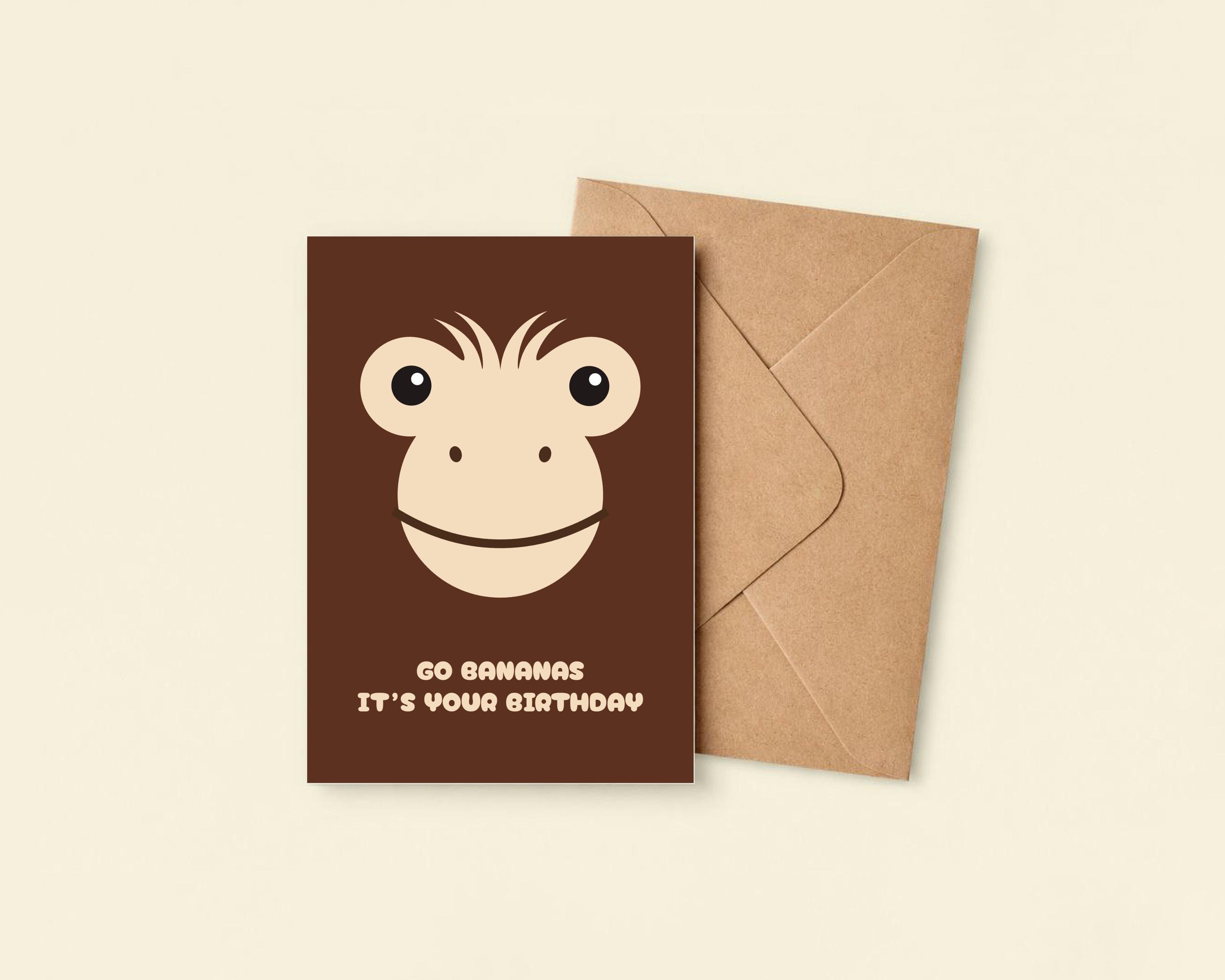 Birthday Card with Monkey – Funny Kids Card by KOLOSwishcards