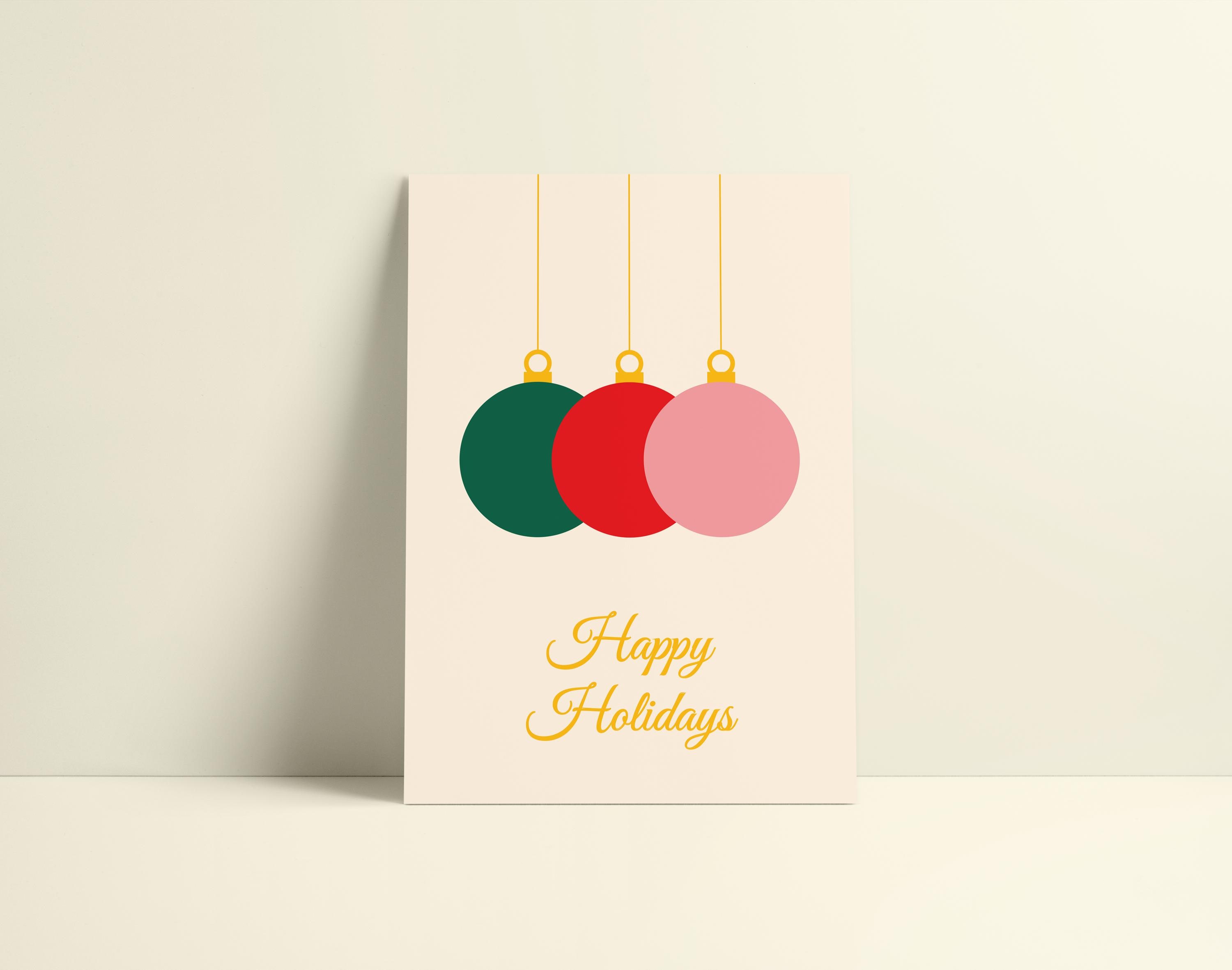 Minimalist Christmas Card with Baubles | Modern Design Postcard | Christmas & Holiday Greeting Card by KOLOSwishcards