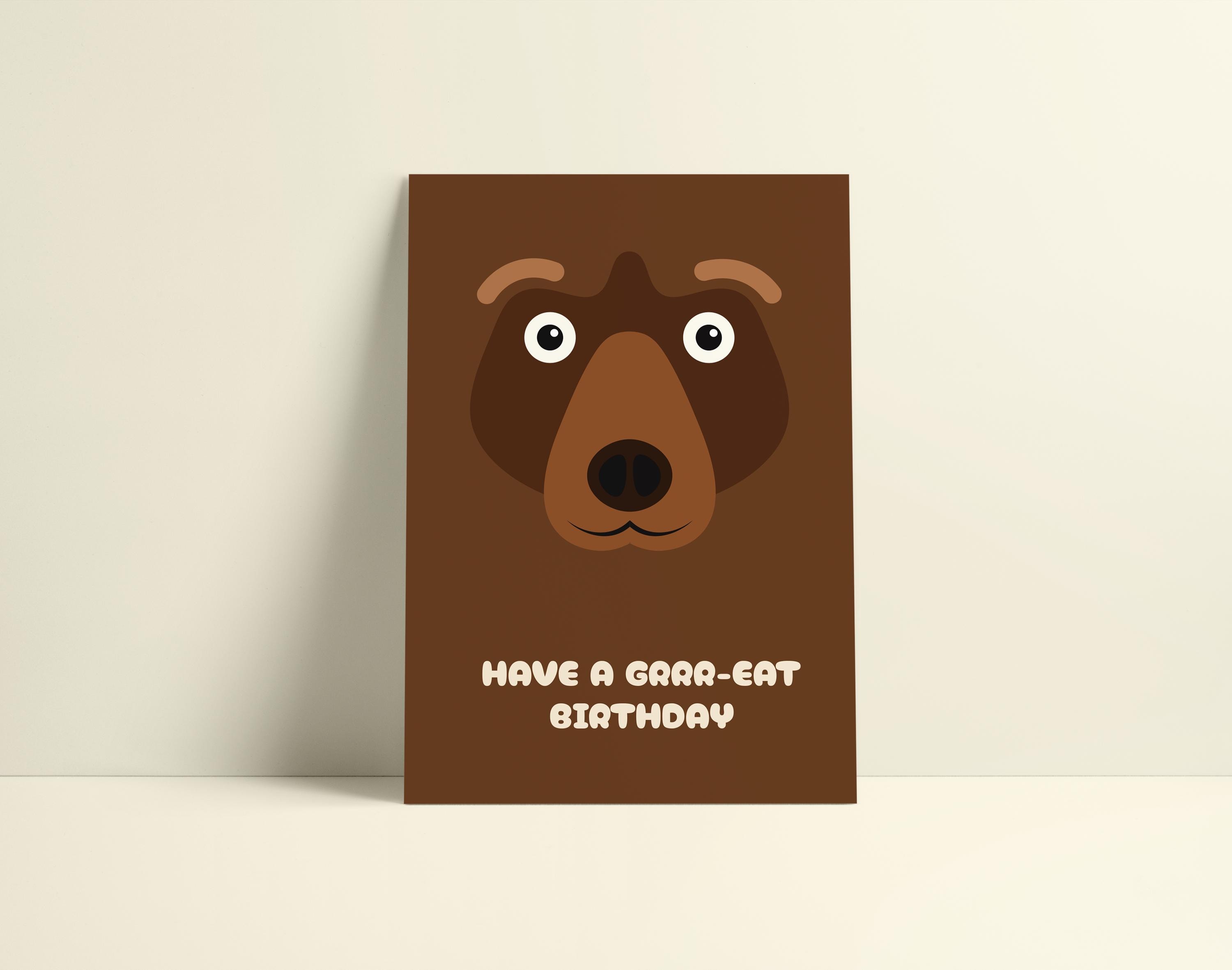 Cute bear birthday card for children – funny animal card with “Have a Grrr-eat Birthday” by KOLOSwishcards