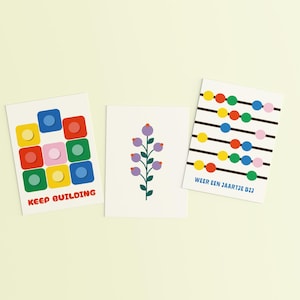 Set van 3 wenskaarten | Voordeelbundel | Kaartenset van 3 | Kleurrijke wenskaarten | Minimalistische & Geïllustreerde wenskaart (A6)