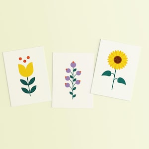 Set van 3 bloemen wenskaarten | Voordeelbundel | Kaartenset van 3 | Kleurrijke wenskaarten | Minimalistische & Geïllustreerde wenskaart (A6)