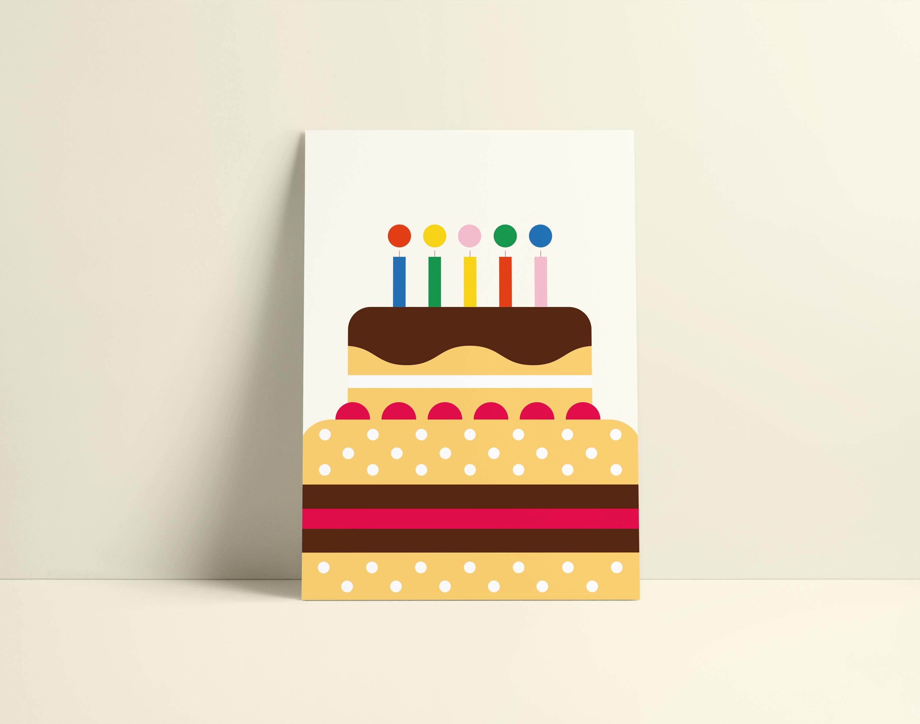 Birthday Card with Cake and Candles | Modern & Minimalist Card | For a 30th or 40th Birthday by KOLOSwishcards