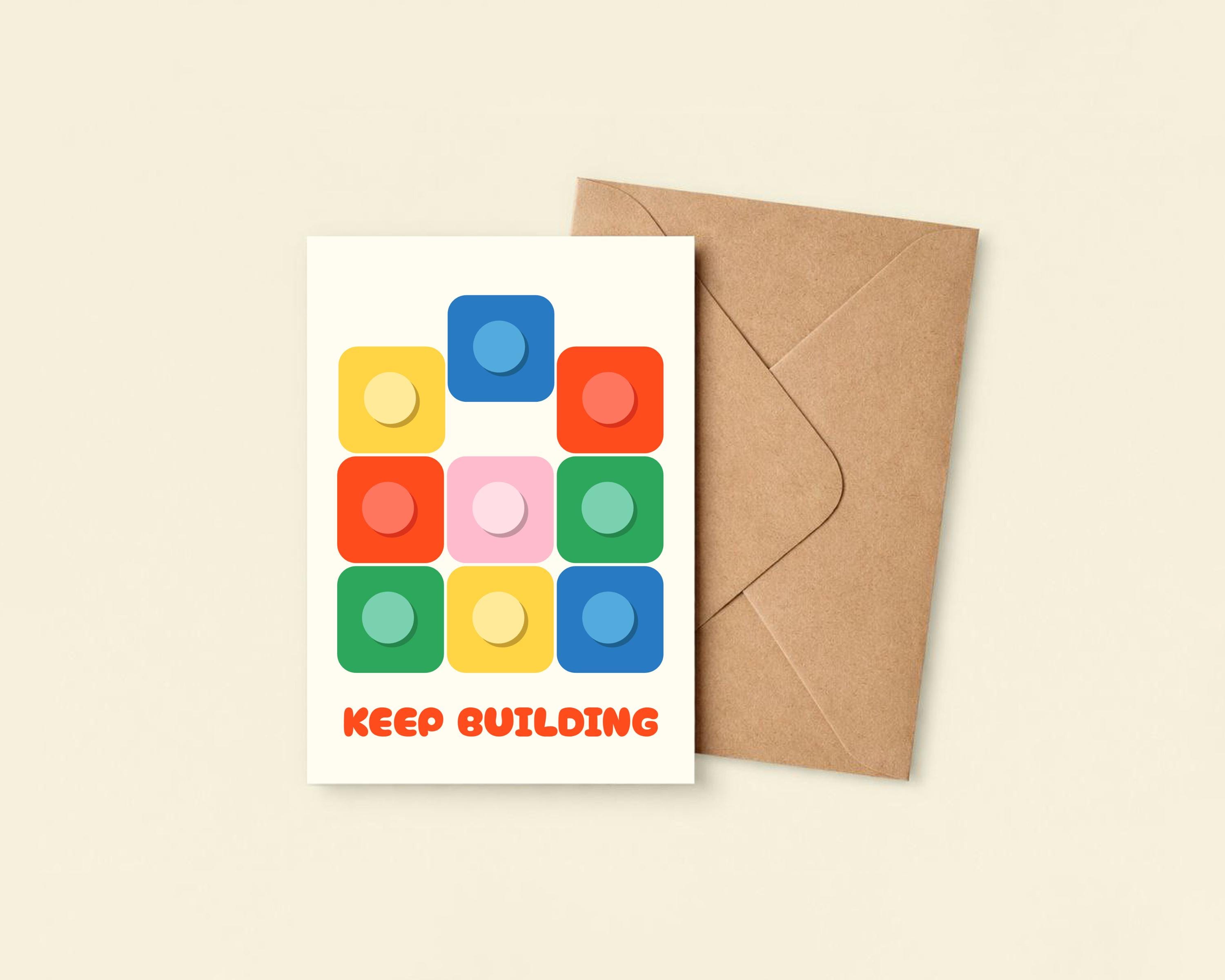 Keep Building Encouragement Card – Colourful Blocks for Kids by KOLOSwishcards