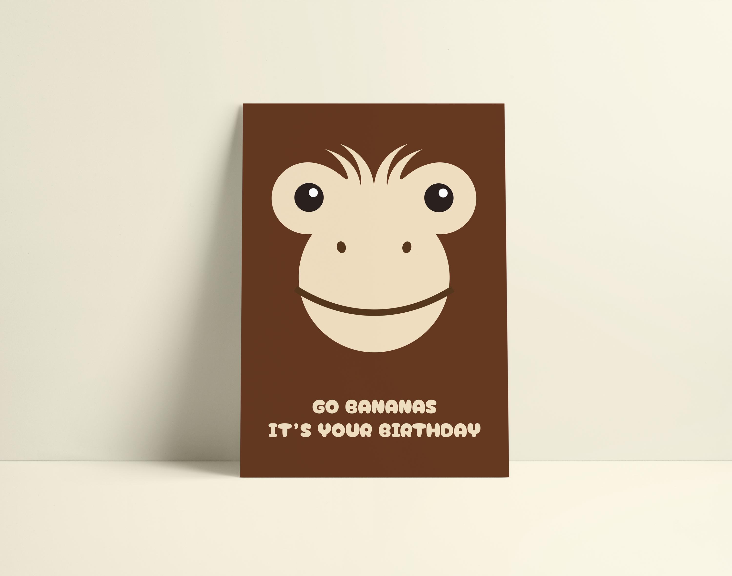 Monkey Birthday Card | Minimalist Kids Card | Funny Greeting Card for Kids by KOLOSwishcards