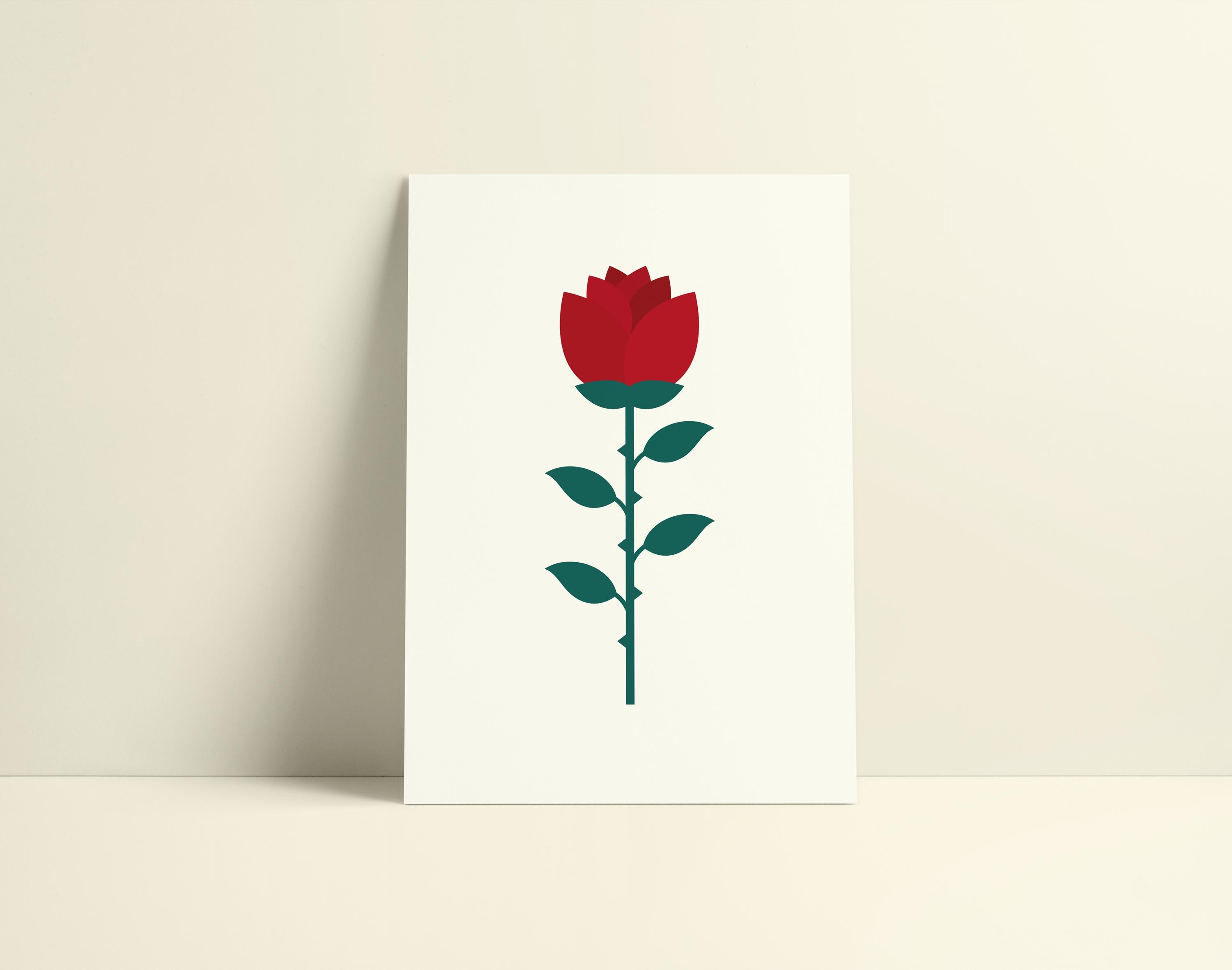 Red Rose Flower Card | Minimalist Flower Card for Thank You, Get Well Soon, Birthday, or Mother's Day | Valentine's Day Greeting Card by KOLOSwishcards