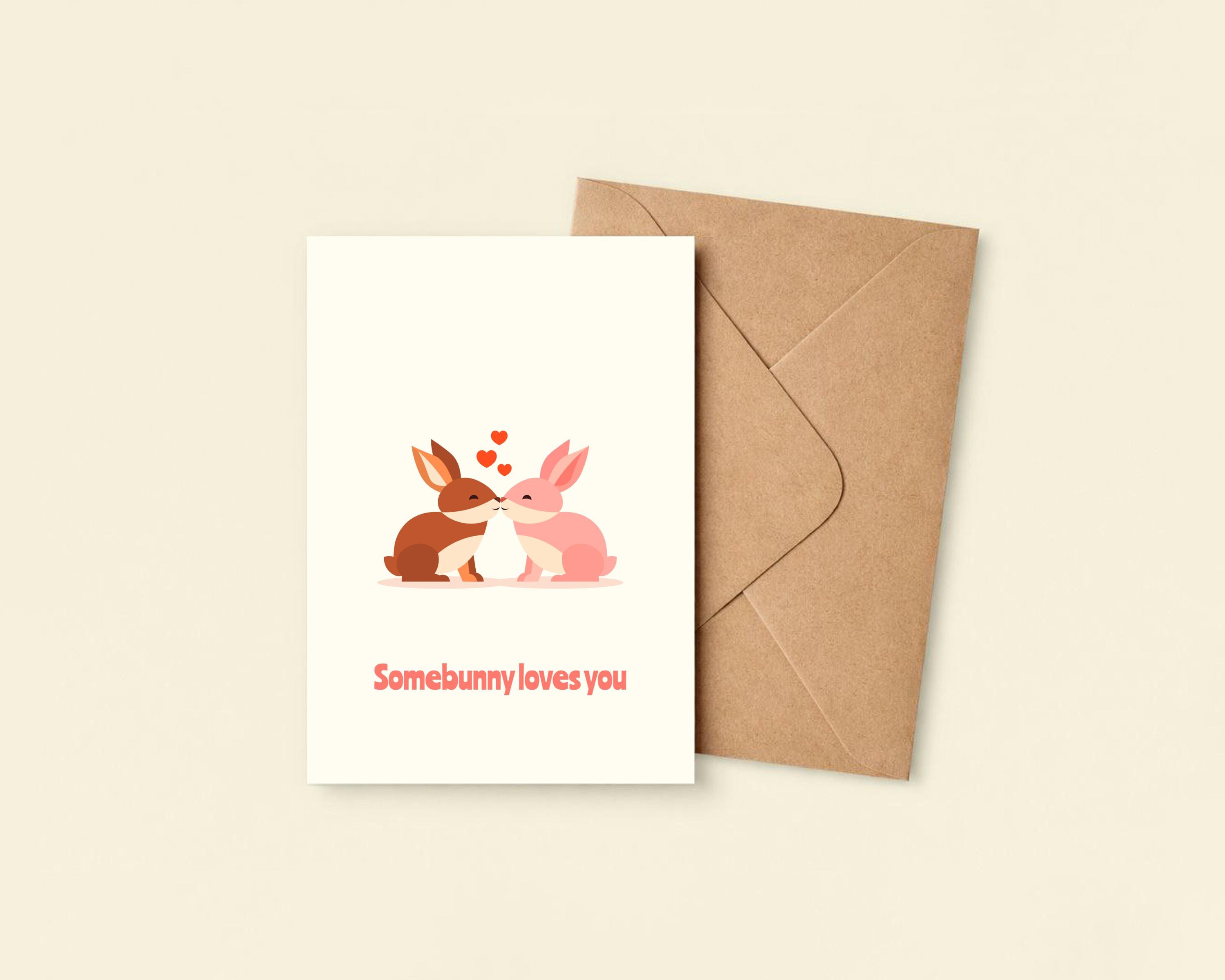 Somebunny Loves You Valentine Card – Cute Kissing Bunnies by KOLOSwishcards
