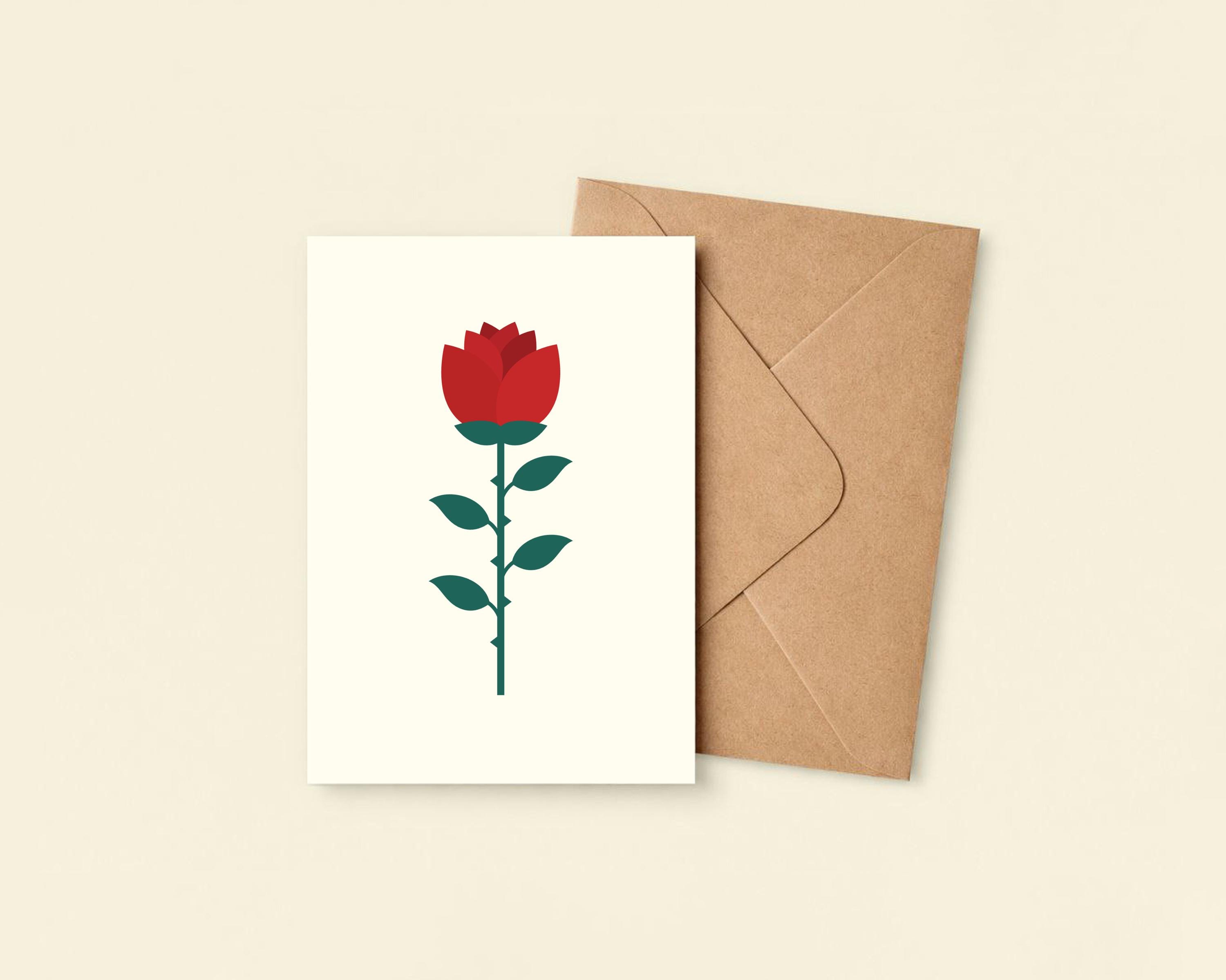 Valentine Card with Red Rose – Minimalist Romantic Floral Card by KOLOSwishcards