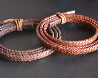 Cordón de cuero trenzado holográfico de 10,0 mm x 5,0 mm, marrón vintage, cordón de cuero trenzado plano de alta calidad, cordón de cuero para la fabricación de joyas, cordón de cuero marrón