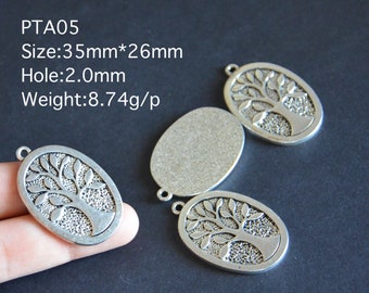 ein Satz von 3 Stück Baum geschnitzt Anhänger-Antik Silber oval Anhänger-DIY Schmuck Anhänger Anhänger-Blätter Anhänger-Lifetree geschnitzt ovale Anhänger