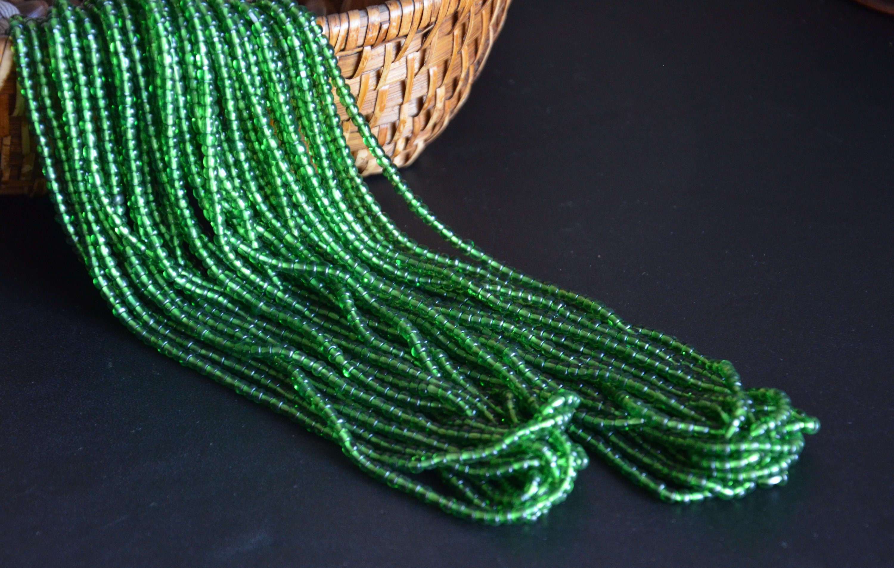 One string transparent green glass beadspeacook green Etsy