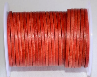 Red Leather Cord, Flat Natural Dye (3mm x 2.0mm)