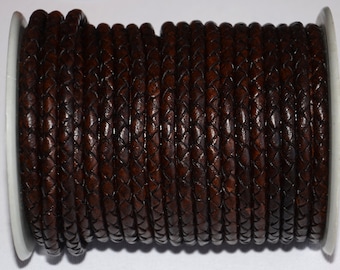 5.0mm round braided anti cherry leather cord-dark brown high quality holo braided leather cord-jewelry making leather cord-brown braided