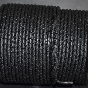 4.0 mm 丸編みマットブラックレザーコード - ダークブラウン高品質ホロ編みレザーコード - ジュエリー作りレザーコード - ブラウン編み