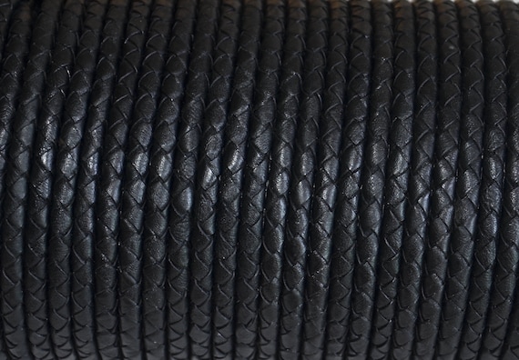 6.0mm round braided dye matte black leather cord-vintage  high quality holo braided leather cord-jewelery making leather cord-brown braided