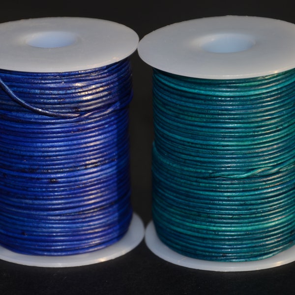 Cordon en cuir rond turquoise et bleu royal de 1,0 mm-cordon en cuir de haute qualité-fil en cuir-bijoux faisant du cuir cordon-1mm cordon en cuir