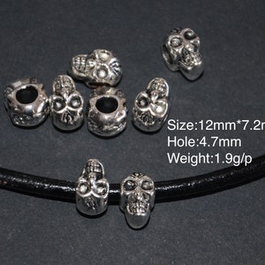 a set of 30g skull beads-5mm hole skull beads-vintage alloy beads-antique silver beads-big hole skull beads-leather pass beads-DIY jewellery