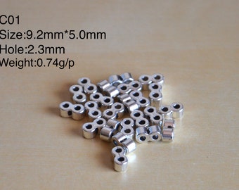 a set of 30g double holes beads, connector beads, alloy double holes beads, letaher cord beads, silver color cylindrical beads,tube beads