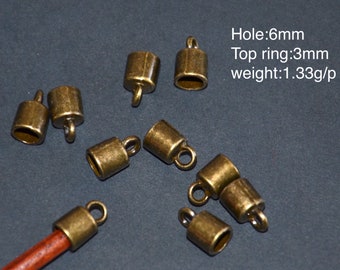 un conjunto de piezas terminales de bronce de 20 g-bronce antiguo 6 mm terminal redondo-hallazgos de joyería diY-cierre de pulsera-tapas de extremo de cordón de cuero de 5 mm