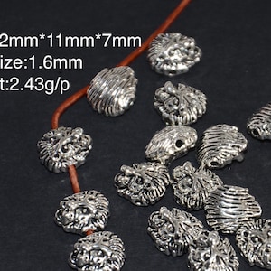 30g 合金ライオンヘッド パッシングビーズセット - 2 mm 穴動物パサー - ライオン パッシングピース - ビンテージ動物ビーズ - アンティークシルバーレザーコードビーズ