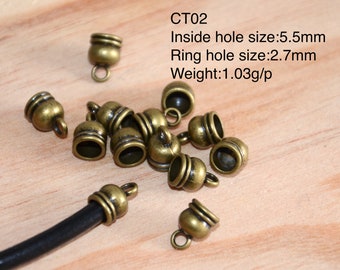 un conjunto de piezas terminales de bronce de 20 g-bronce antiguo 5mm redondo terminal-hallazgos de joyería de bricolaje-cierre de pulsera-tapas de extremo de cordón de cuero de 5 mm