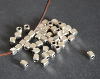 a set of 48 pieces 5.0*6.0mm cuboid shape beads-3mm hole alloy cube beads-antique silver tone beads-leather cord bead-big hole cuboid beads