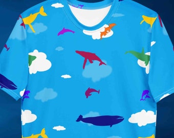 Ballenas y delfines en las nubes. Camiseta Unisex