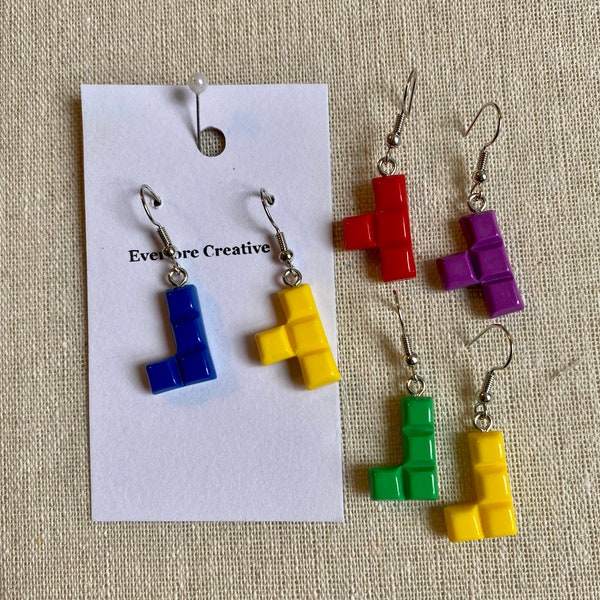 Tetris piece EARRINGS - dangle - game - colours - colourful - pieces - mix and match