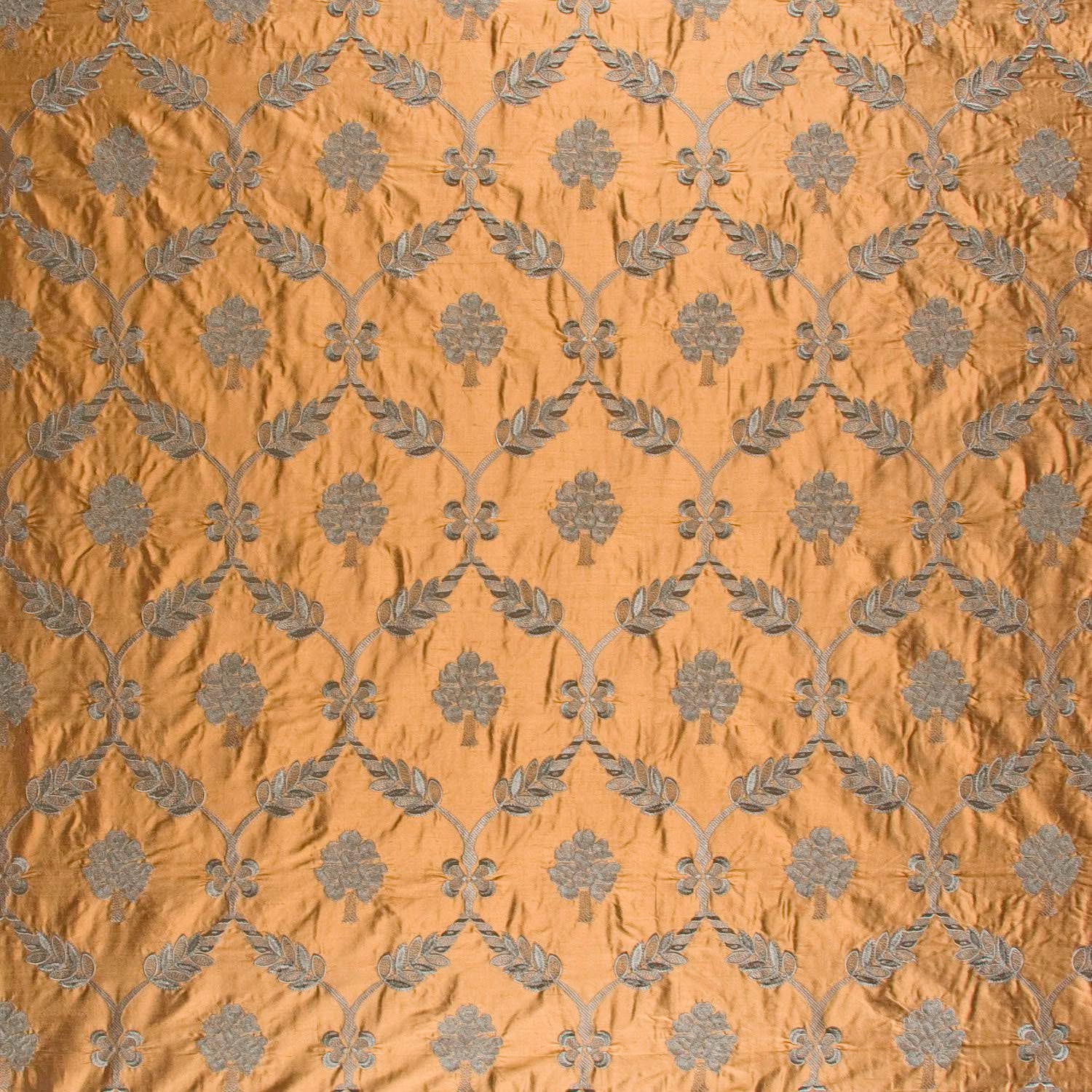 Toffee bronze silk upholstery fabric embroidered in blue gray | Etsy