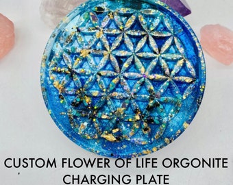 Custom Orgonite Flower of Life Charging Plate - Orgone Generator -5G - EMF Protection - Orgonite Coaster - Orgone - BOHO - Starseed - Altar