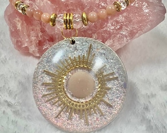 Peach Moonstone Sun Orgonite Pendant - Orgone Generator - Authentic Orgonite - 5G - EMF Protection Necklace - Shungite - Starseed - Boho