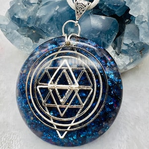 Blue Light Celestite Orgonite Pendant | High Vibration Energy Necklace | Divine Wisdom | Spiritual Protection | EMF Shielding | Energy Tools